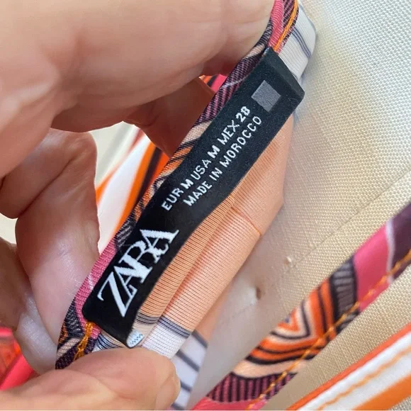 SALE💛 Zara Striped Halter Midi Dress Orange Black White Pink M Very 70s - Picture 4 of 9